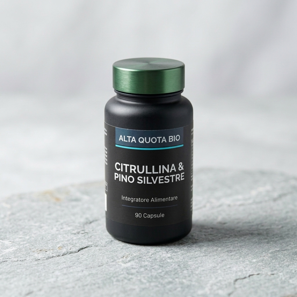 Flacone antracite opaco di ALTA QUOTA BIO CITRULLINA & PINO SILVESTRE da 90 capsule