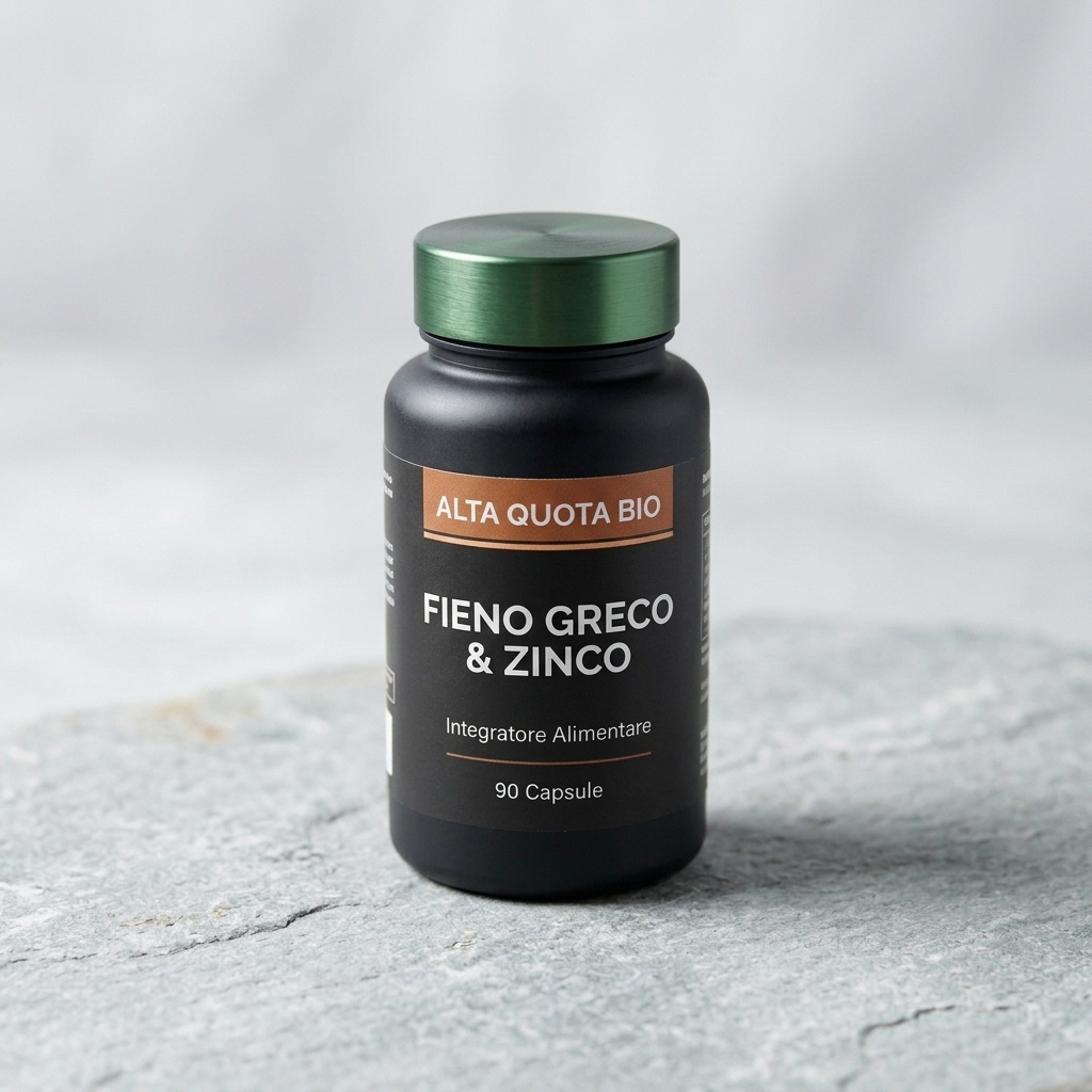 Flacone antracite opaco di ALTA QUOTA BIO FIENO GRECO & ZINCO da 90 capsule