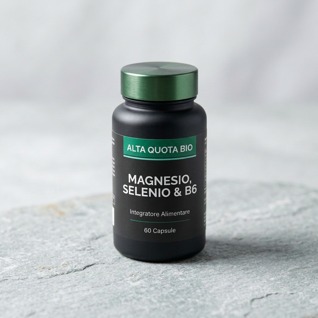 Flacone antracite opaco di ALTA QUOTA BIO MAGNESIO, SELENIO & B6 da 60 capsule